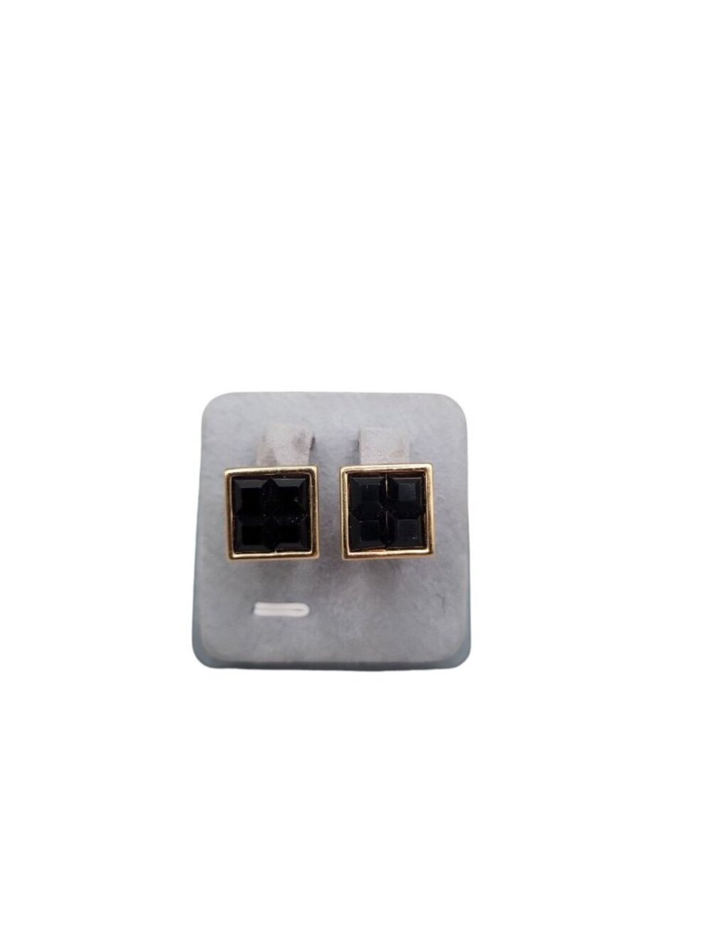 Swarovski Sal Signed Black Crystal Grid Square Post Earrings Gold Plated Studs - Picture 4 of 13